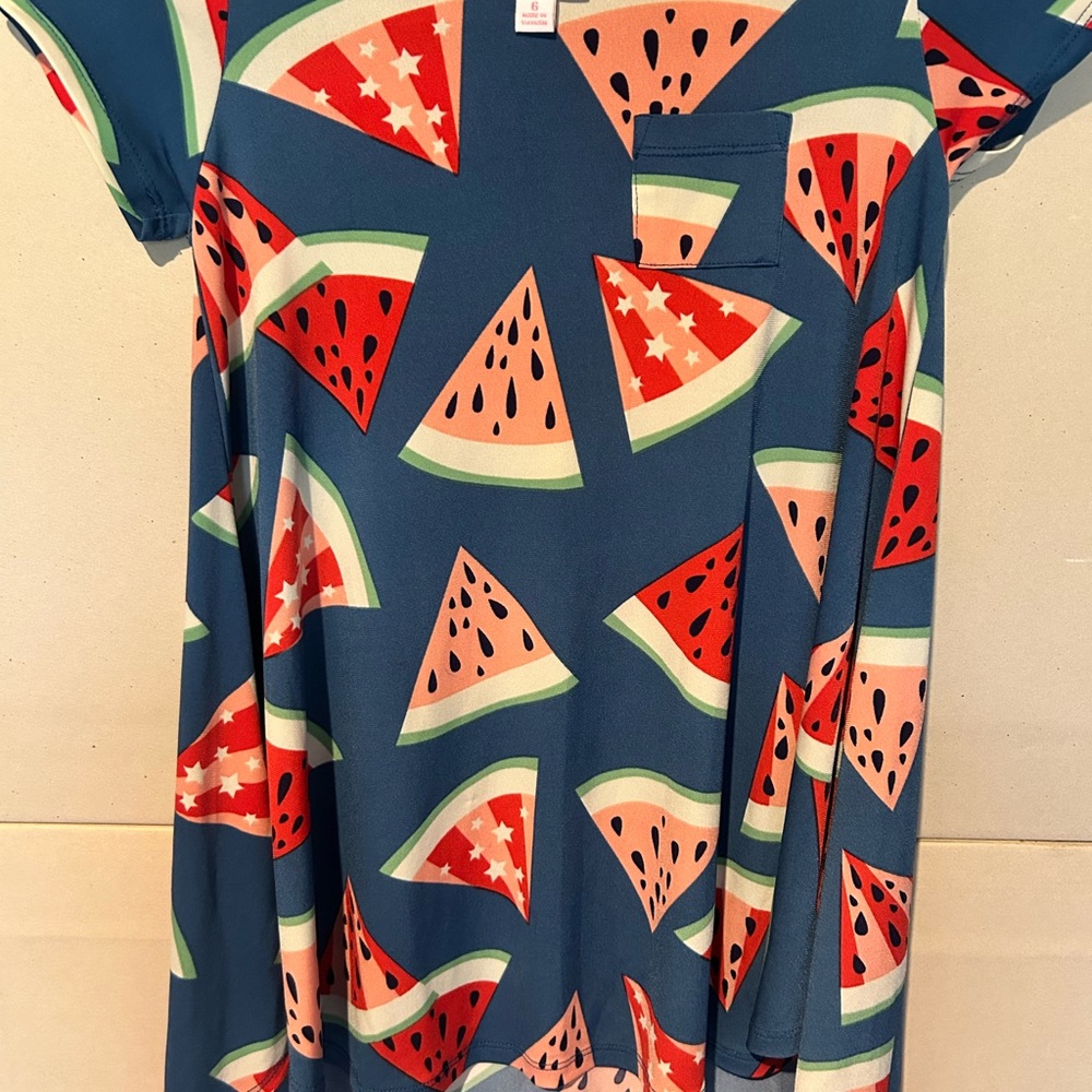 LuLaRoe Kids Dress with Watermelon Print - Blue and Red